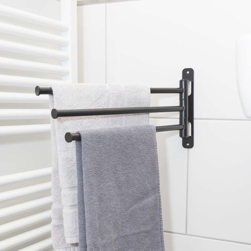Handtuchstange 3 Arme fürs Bad Handtuchhalter Schwarz Matt 3-armig aus Metall 