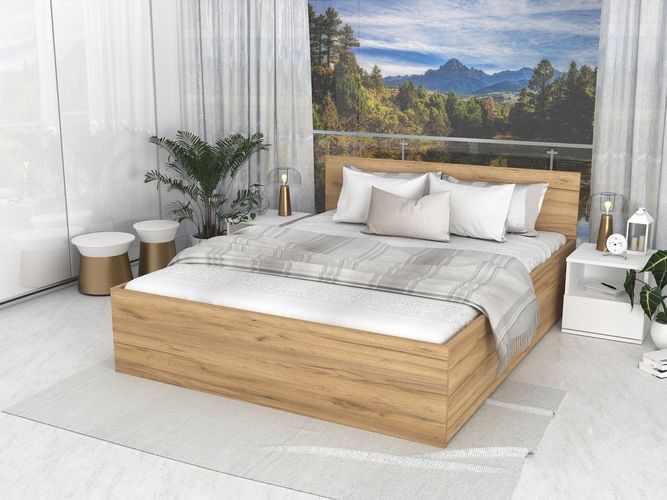 Bett mit Lattenrost Jugendbett Doppelbett mit/ohne Matratze Bettkasten Eiche 