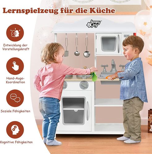 Kinderküche Kinder Spielküche Spielzeugküche Holzküche mit Zubehör Weiß 