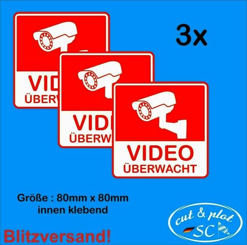 Video Überwachung Aufkleber Kamera Warnaufkleber Videoüberwachung 80x80mm SC110 