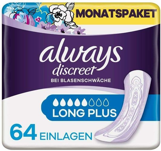 Always Discreet Inkontinenzeinlagen Long+ Monatspaket - 64 Einlagen (4x16  Stk)