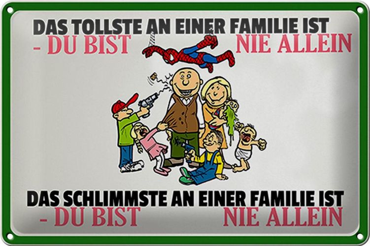 Blechschild Spruch 30x20 cm Familie du bist nie allein Deko Schild tin