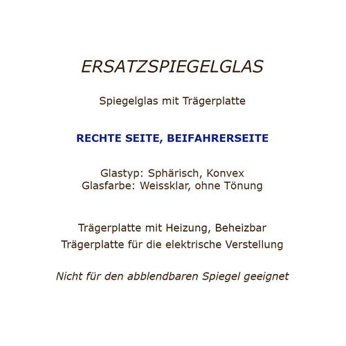 Spiegelglas Ersatzspiegel für DACIA LODGY 2012-2020 Beheizbar RECHTS Konvex  kaufen bei