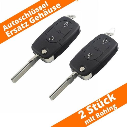2 x Klapp Schlüssel Gehäuse rund 2 Tasten Audi VW SEAT SKODA bis