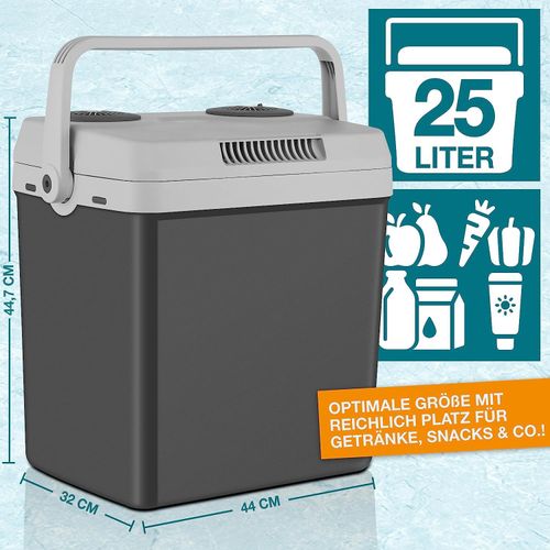 Grau Elektrische Kühlbox 25 Liter mit Kühlen Warmhaltefunktion