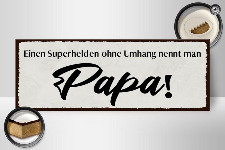 Holzschild Spruch 27x10 cm Papa Superheld ohne Umhang Deko Schild