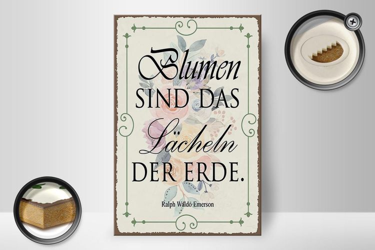 Holzschild Spruch 20x30cm Blumen sind das Lächeln der Erde Schild
