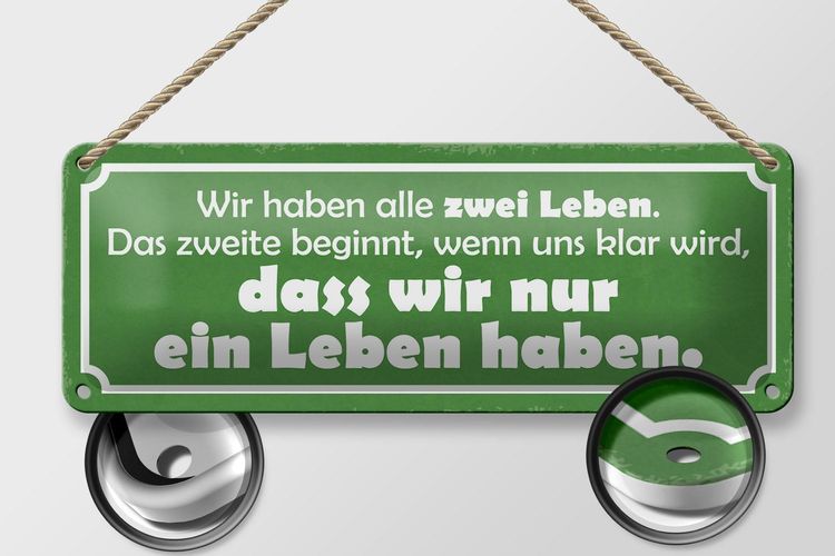 Blechschild Spruch 27x10 cm wir haben zwei Leben das zweite Deko Schild