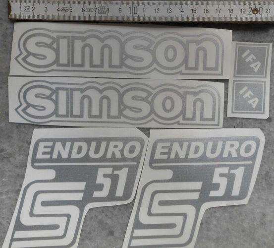 Simson, S51, Enduro, IFA, Aufkleber, Seitendeckel, Tank, Silber