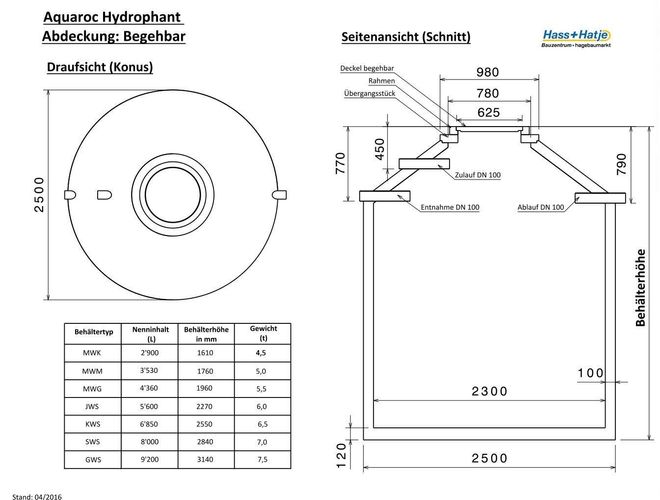 Regenwasserrückhaltung Retention BetonZisterne 2900 Liter Aquaroc