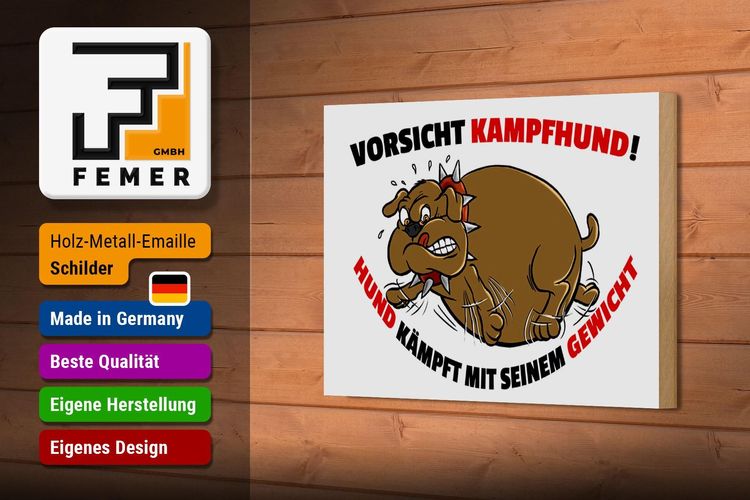 Holzschild Spruch 18x12cm Kampfhund kämpft mit Gewicht Deko Schild