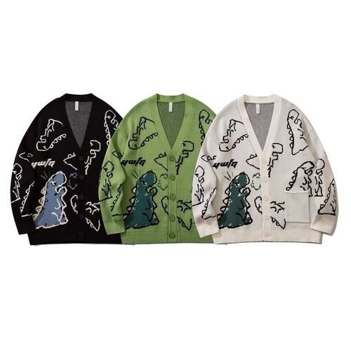 Dinosaur Cardigan, Dinosaur Print Knitted Sweater, Vintage Harajuku Cardigan  kaufen bei Hood.de