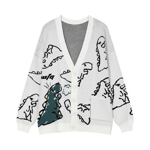 Dinosaur Cardigan, Dinosaur Print Knitted Sweater, Vintage Harajuku Cardigan  kaufen bei Hood.de