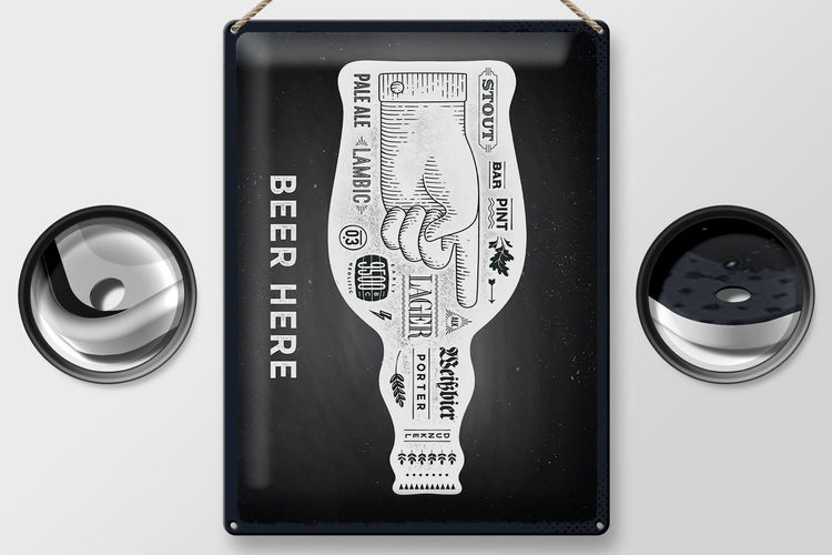Blechschild Spruch Beer here Flasche Bier 40x30 cm Geschenk Schild tin