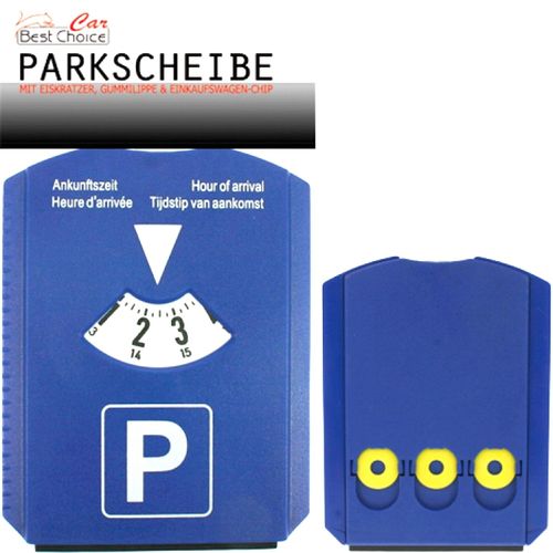 Auto Parkscheibe Parkuhr blau mit Eiskratzer Gummilippe Einkaufswagenchips  NEU kaufen bei