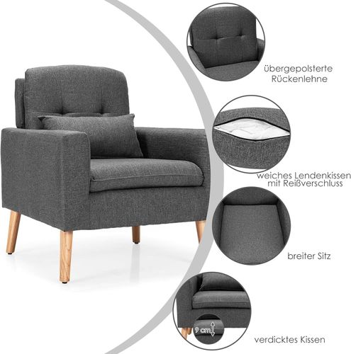 RELAX4LIFE Ohrensessel Samt Grau - Moderner Lesesessel Mit Armlehnen