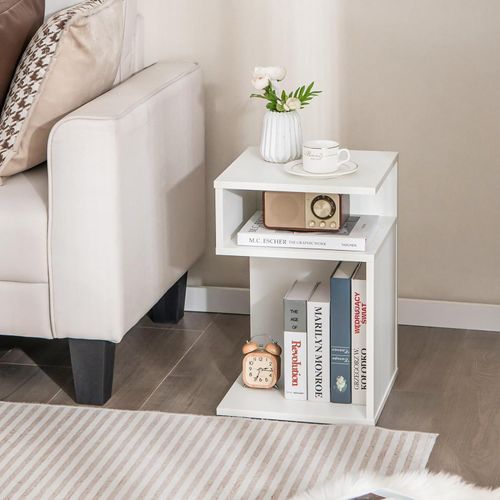 LIFEZEAL Laag, moderne salontafel, banktafel, S-vorm, decoratief, 3 verdiepingen, hout, voor woonkamer, max. 50 kg, 33 x 33 x 50 cm, wit
