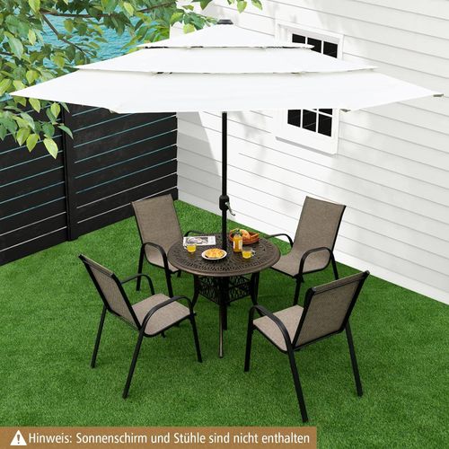 Gartentisch mit Schirmloch, runder Balkontisch aus Aluminiumguss, 90 x 90 x 74 cm