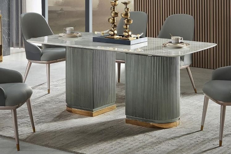 Set Tisch + 6 Stühle Komplette Klassisches Esszimmer Essgarnitur