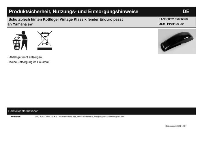 Kunststoff Heckfender Für Yamaha YZF R1 2004-2006 - Schwarz ABS Schutzblech