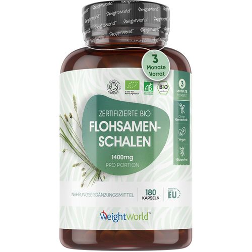 Bio Flohsamenschalen 1400mg pro Portion - 180 vegane Kapseln - 3 Monate Vorrat