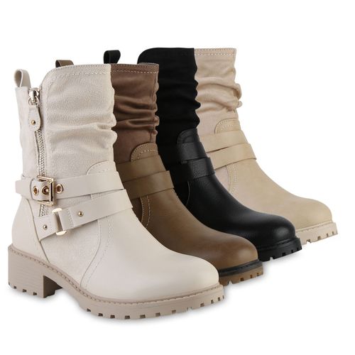 Biker Boots Boots Schuhe Damen Beige Biker Boots Winter