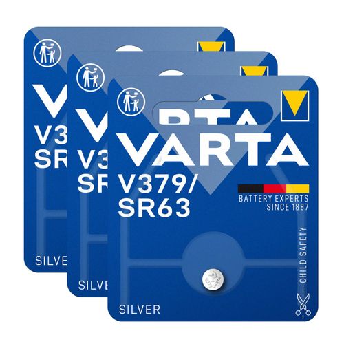 3x Varta Knopfzelle Silver Oxide V379 SR63 1,55 V Batterien 1er Blister ...