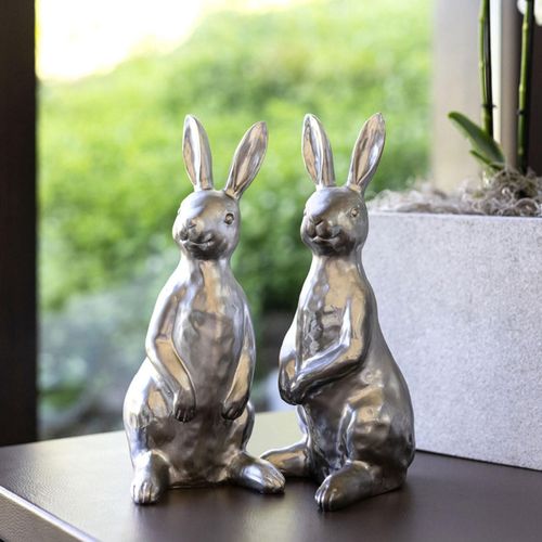 Deko Osterhase 30 cm aus Kunststein silberne stehende Hasenfigur Hase Wohndeko kaufen bei