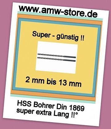 Metallbohrer Stahlbohrer Bohrer HSS-G DIN1869 extra lang Ø  2-13mm IN 3 LÄNGEN 