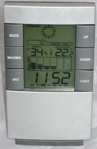 Wetterstation Wecker Hygrometer Thermometer Digitaluhr Uhr in Silber 