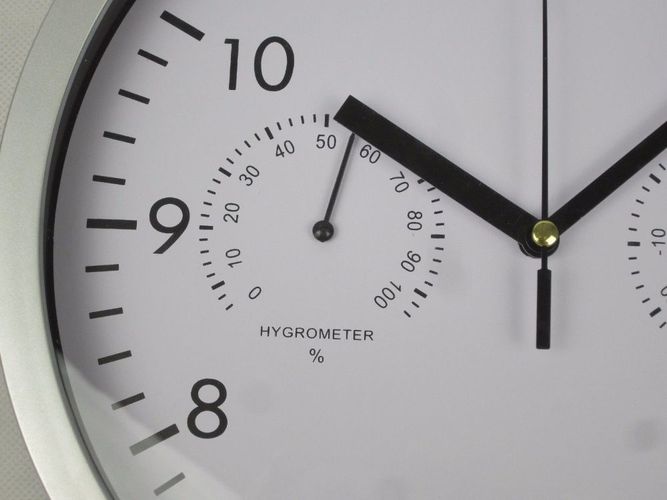 & Hygrometer weißes Ziffernblatt Ø 25 cm Design-Wanduhr Uhr Clock mit Thermo 