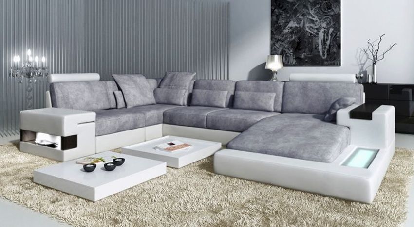 XXL Leder Sofa Wohnlandschaft Stoff modern Ledercouch U