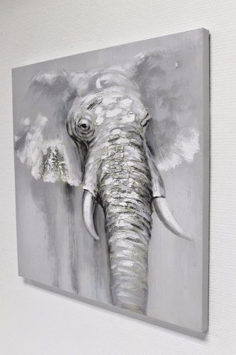 Original Olgemalde 60x60cm Auf Leinwand Elefant Weiss Grau Kaufen Bei Hood De