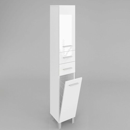 Badezimmerschrank mit wäschekorb SW15 188x40 cm in Weiß Hochglanz oder