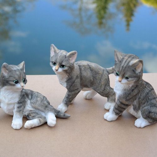 Katzen Grau Weiss 3er Set Kater Mieze Tierfigur Figuren Dekofigur Kitten Kaufen Bei Hood De