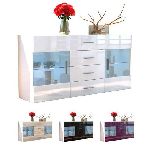 Sideboard Kommode Tv Board Vitrine Anrichte Bari Weiss In Hochglanz Naturtone Kaufen Bei Hood De