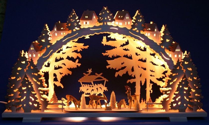 3DSchwibbogen groß Wildfütterung Rehe geschnitzt 72x41cm Erzgebirge