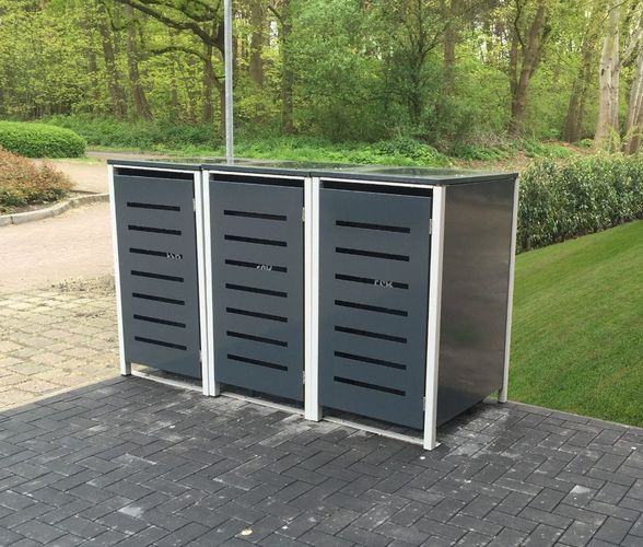 3-er Mülltonnenbox Metall Müllbox Grau Anthrazit Mülltonnenschrank 3
