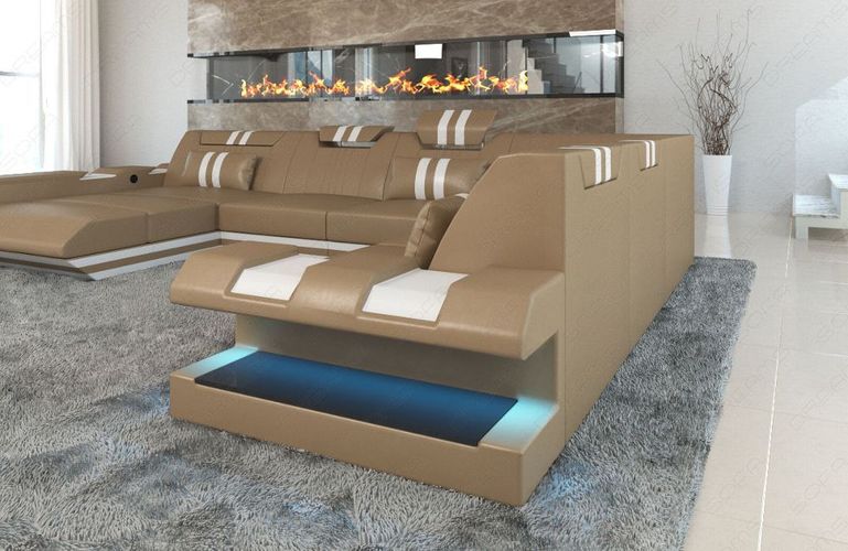 Luxus Wohnlandschaft Ledersofa Designcouch Apollonia XL Ottomane