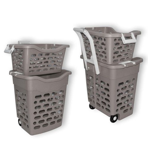 Details zu Wäschekorb Wäschesammler Wäschebox Plastik fahrbar grau