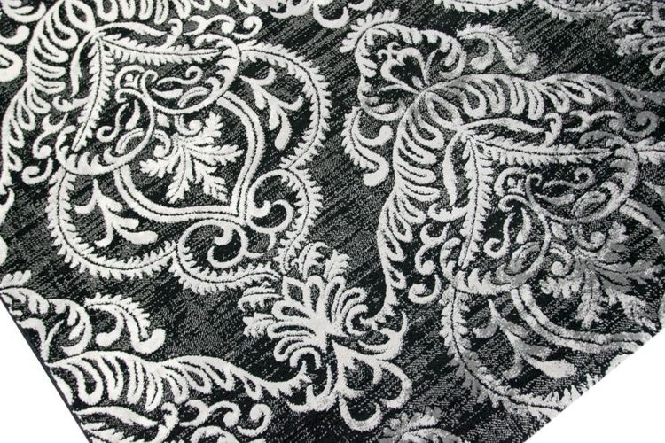 Designer und Moderner Teppich Wohnzimmerteppich mit Ornament in Schwarz