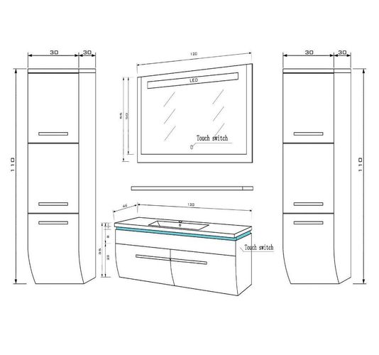 120 cm Badmöbel Set Weiss Hochglanz LED Badezimmermöbel Komplett