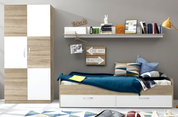 Jugendzimmer Set mit Funktionsbett und Kleiderschrank weiß ...