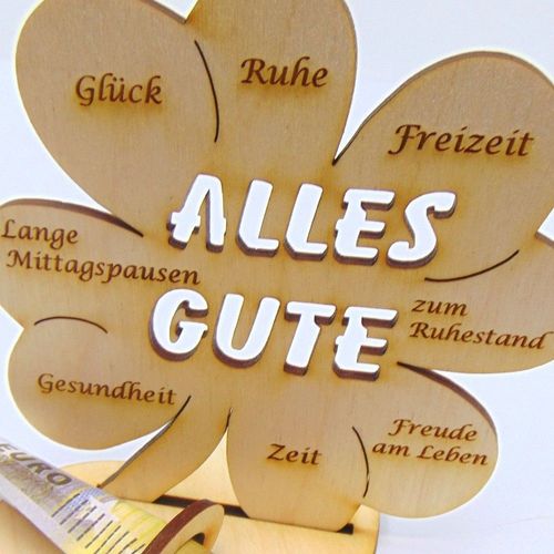 Rente Ruhestand Kleeblatt Geldgeschenk 11cm Gluckwunsche Geschenk Aus Holz Kaufen Bei Hood De