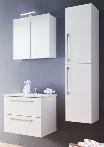 Bad Badezimmer Set weiß Hochglanz Lack MIT Waschbecken Hängeschrank