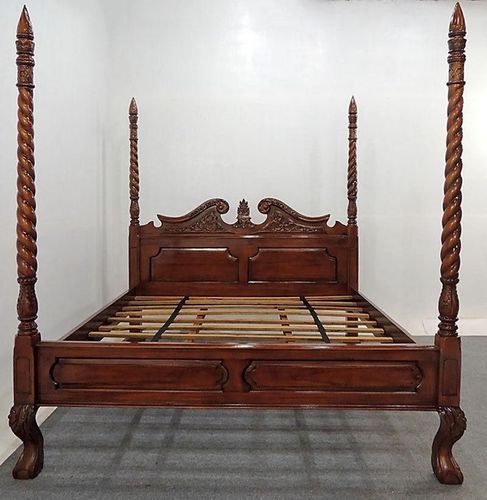 Mahagoni Schlafzimmer BETT mit SÄULEN - Colonial KING SIZE 4-POSTER