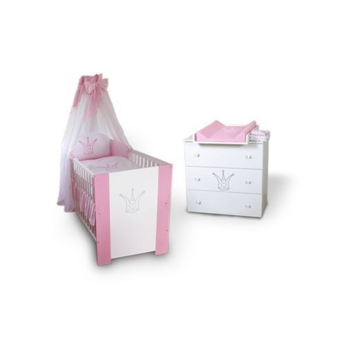 Babybett Kinderbett Wickelkommode Krone Rosa Komplettset Kaufen Bei Hood De