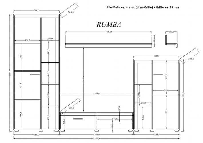 Wohnwand Rumba Anbauwand Wohnkombi Wohnzimmer Eiche Lefkas Matt Kaufen Bei Hood De