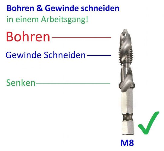 M8 Hss Kombo Gewinde Schneider Mit Integr Kernbohrer Bohren Schneiden Senker Kaufen Bei Hood De