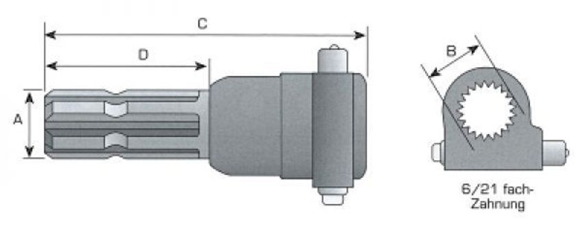 Zapfwellenverlängerung 1 3//8 Zoll Zapfwelle 6 Zähne 150mm lang Standard